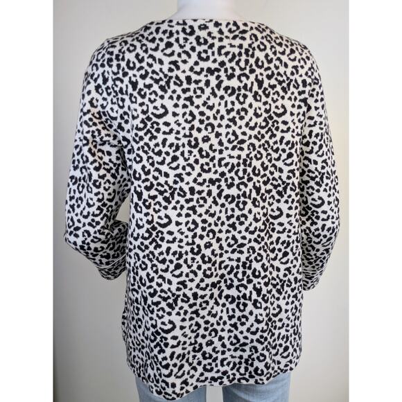 Cynthia Rowley Sweater Large Black Taupe Leopard Print Crew Neck 3/4 Sleeve Soft - Picture 6 of 10
